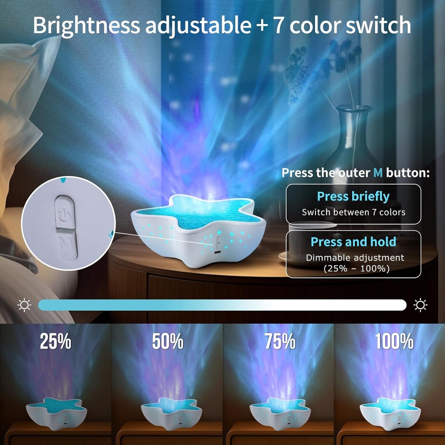 Galaxy Star Projector Light Featuring Eight Colors